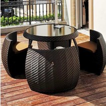 원형 플라스틱야외테이블세트 야장 접이식 테이블, 원형의자4개 + 유리원형테이블 (화이트)