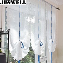 Junwell 화이트 자수 리본 로마 커튼 디자인 스티치 색상 얇은 명주 그물 발코니 주방 창 블라인드 1pc