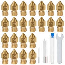 22피스 MK8 노즐 3D 프린터 압출기 노즐 0.2mm 0.3mm 0.4mm 0.5mm 0.6mm 0.8mm 1.0mm 10개 세척 바늘 및 렌치 Makerbot Cr