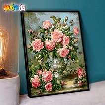 DIY명화그리기 diy 유화그리기 풍경+액자 명화그리기 유화 세트 캔버스형 40 x 50 cm, 핑크 월계화, 40*50 콤보 상자
