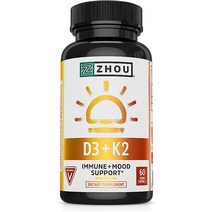 Zhou Nutrition 비타민 D3 K2 5000 IU 비타민 D3 90 mcg 비타민 K2