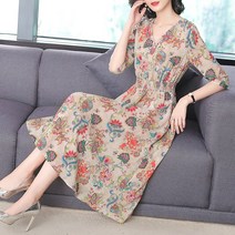 여성 반팔 실크 중년 빅사이즈 원피스