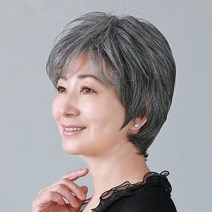 할머니 가발 중년 여성 통가발 여자 자연스러운 머리 짧은 생머리 공연 백발 머리커버 노인, 내추럴 블랙 완전 리얼 헤어