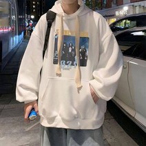 큰 사이즈 300 catties 아메리칸 스타일 스트리트 프린트 드로스트링 후드 스웨터 남성 트렌디 브랜드 루즈 프론트 숄더 올 ​​매치 캐주얼 재킷 2