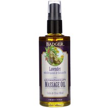 Badger Company 아로마테라피 마사지 오일 라벤더 베르가모트 발삼 함유 118ml(4fl oz), 118ml