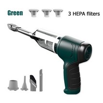 청소기 미니 소형 휴대용 9000PA 자동차 진공 청소기 + 3 HEPA Fliters 공기 송풍기 무선 USB 홈 키보드 휴, 01 Green with 3 fliters