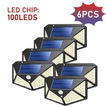 태양 광 가로 등 열 정원 네온 문주 계단 조명 야외 led 방수 pip 모션 센서 벽 램프 안뜰 파티오 거리 발코니, 100led-6팩
