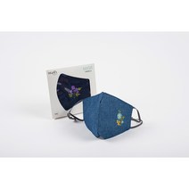미도규방 4계절 숨쉬기 편한 전통 꽃자수 빨아쓰는 재사용 가능 패션 웨딩 한복 3D 대마면 꽃자수 마스크, 청바지색