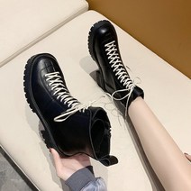 통굽워커부츠 참되다 소프트 가죽워커힐 어텀 무드 키높이 뒤 겹 신발끈 숏부츠 블랙 카부츠 트렌드 4077985138
