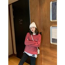 캐주얼 맨투맨 K언니 손수 380 g 미립자 융털 라운드넥 블러킹 플라워 프린팅 와이드 루즈핏 여성 3234266737