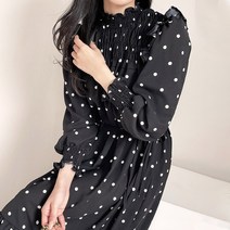 마이시즌 여성용 도트 스모크 밴딩 프릴 원피스