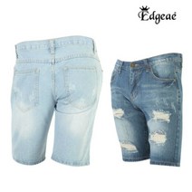 기타 남성 여름 찢어진 워싱 데님 팬츠 면 5부 청 반바지