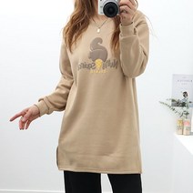 여성 아이스크림 기모 라운드 롱티 티셔츠