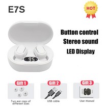 오리지널 E7S 무선 블루투스 헤드셋 아이폰 호환 샤오미 완전무선 이어폰 헤드폰용 LED 디스플레이 이어 버드, [02] White Earbuds