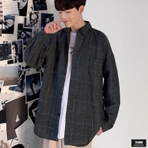 가바바 남성 긴팔셔츠 그림같은 사각선 오버핏 체크무늬 셔츠 G52771