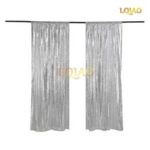 2 패널 피트 x 8 실버 쉬머 스팽글 패브릭 사진 부스 배경 커튼 웨딩 파티 장식, 2pc 2x12ft-60x360cm, Silver