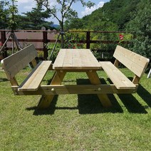 [테이블짱] (도색제품) 조립식 야외 등받이 일반등 방부목 테이블 단품과 세트 야외테이블, AA_5)4인용(G2)_방부목_도토리색 단품