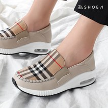 슈아 클래식 체크무늬 끈없는 키높이 에어굽 슬립온