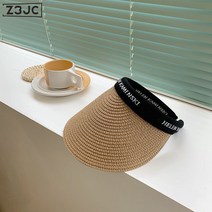 Z3JC 공투모자 자녀 여름 비치 자외선 차단 헤어밴드 선캡 밀짚모자 얼굴 가리개 풀 뜨개질 오리혀