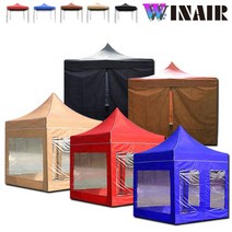 WINAIR 리뷰이벤트 국내 당일발송 프리미엄 끈타입 접이식 천막 지붕+프레임+바람막이(일반/투명) 행사용 캠핑용 방수 그늘막텐트, A세트(지붕+프레임), 3mx6m, 브라운