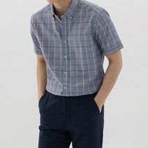 스타일에스 남자 빅사이즈 슬림핏 버튼다운 체크 격자 반팔 셔츠 봄 여름 남방 와이셔츠