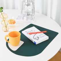 새디 가죽 타이블 매트 & 티코스터 세트 양면 방수 식탁 깔개, 네이비 그레이