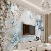 사용자 정의 3d 벽화 나비 꽃 3d 입체 화려한 벽 장식 그림 벽지 벽화 사진 벽지|Wallpapers|, 단일