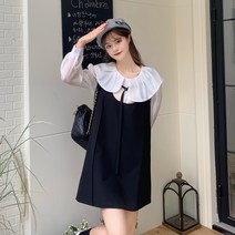 블라우스투피스 여성 가을 디자인감각 플랫카라 실크블라우스 클래식 스트랩 스트레이트핏 일자 멜빵 원피스 2658105576