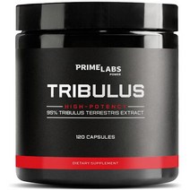 Prime Labs Power Tribulus Capsules - 증가된 테스토스테론 수치 지원 - 에너지 부스터 - 95% 스테로이드 사포닌 - 1300mg 농축 추출물 포뮬러, 120 Count (Pack of 1)