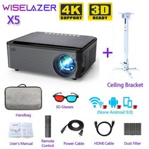 WISELAZER X5 프로젝터 지원 4K 안 드 로이드 9.0 1080P HD LED 휴대용 키스톤 수정 홈 교실 회의, X5 add bracket_AU 플러그
