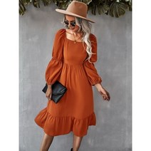 휴양지 비치 원피스 캐주얼 리조트 스타일 스퀘어 넥 긴 소매 드레스 여성용 단색 a 라인 키가 큰 허리 가을