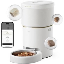 PETLIBRO 진공 밀폐 자동 고양이 피더 5GHz Wi-Fi가 있는 8L 강아지 보관을 위한 공간 사료 디스펜서 및 강아지용 187mm 대형 트레이가 반려동물 급식기, White