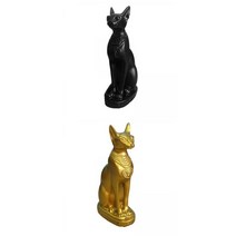 홈 오피스에 대 한 2pcs 수지 여신 Bastet 동상 앉아 고양이 모델 미니어처, 블랙+골든
