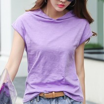 채윤러브 chaeyoon love 여성 반팔 민소매 루즈핏 후드티셔츠