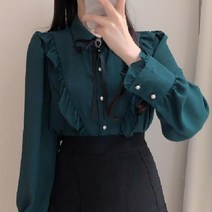 셔츠 플레어 블라우스 카라넥 프릴