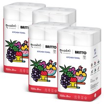 한예지 브리토 천연펄프 키친타올 150매, 8롤, 4팩