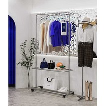 디피 선반 행거 의류 매장 옷가게 옷걸이 소품 진열대, 블랙 2단 100cm + 휠