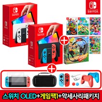 닌텐도 스위치 OLED화이트+10개 해피 악세사리+인기게임팩 풀세트 패키지, OLED-화이트+10개악세사리, 별의 커비 스타 얼라이즈