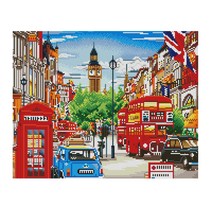 Sparkle 프레임 타입 캔버스 원형 보석십자수 DIY 키트 50 x 40cm, 1개, 행복한 도시