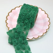 5 야드 6cm 8cm 10cm 12cm 폭 3D 쉬폰 장미 꽃 자수 레이스 트림 리본 패브릭 DIY 바느질 메쉬 액세서리 린넨코튼원단, 6cm x 5yards, 08 Green