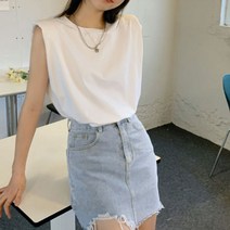 단색 어깨 패드 베이직 심플 민소매 티셔츠