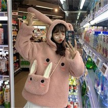 후드티 긴 소매 달콤한 kawaii 따뜻한 후드 점퍼 느슨한 스웨터 레이디 캐주얼 귀
