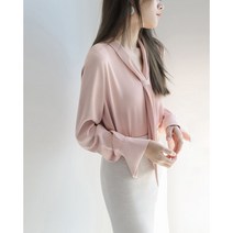 위위브렌 여성 우아한 긴팔 브이넥 타이 셔츠 블라우스