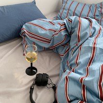 Minimal Home&Lifestyle 고밀도 면 빈티지 스트라이프 이불 커버 4종 세트