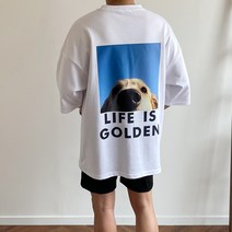 오버핏 리트리버 강아지 커플 반팔티셔츠 2color