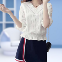 브이넥 펀칭 레이스 블라우스 ffd51223