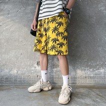 DFMEI.커플 비치 팬츠 여름 슬림 와이드 스트레이트 미드 팬츠 여름 남자 빅 사이즈 프린트 쇼트바지