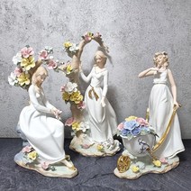 화이트드레스 야드로 3종 도자기장식품 화이트인테리어 소녀감성 조각품 인형장식, 꽃나무 서있는 소녀