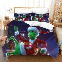 크리스마스 이불 세트 겨울 슈퍼 싱글 킹 퀸 침대 침구 차렵 녹색 괴물 grinch 만화 커버 pillowcases 커버 린넨 전체 크기 선물