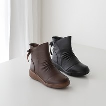 프리티슈 천연소가죽 털안감 셔링 키높이 리본 여성 앵클부츠 3.5cm